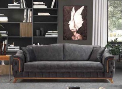 Sofa 3 Sitzer Sofas Sitz Stoff Schwarze Textil Polster Wohnzimmer